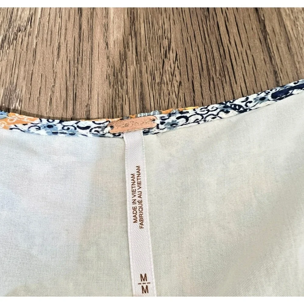 Free People Teegan Mini Dress Medium Blue Yellow‎ Floral Boho Flowy